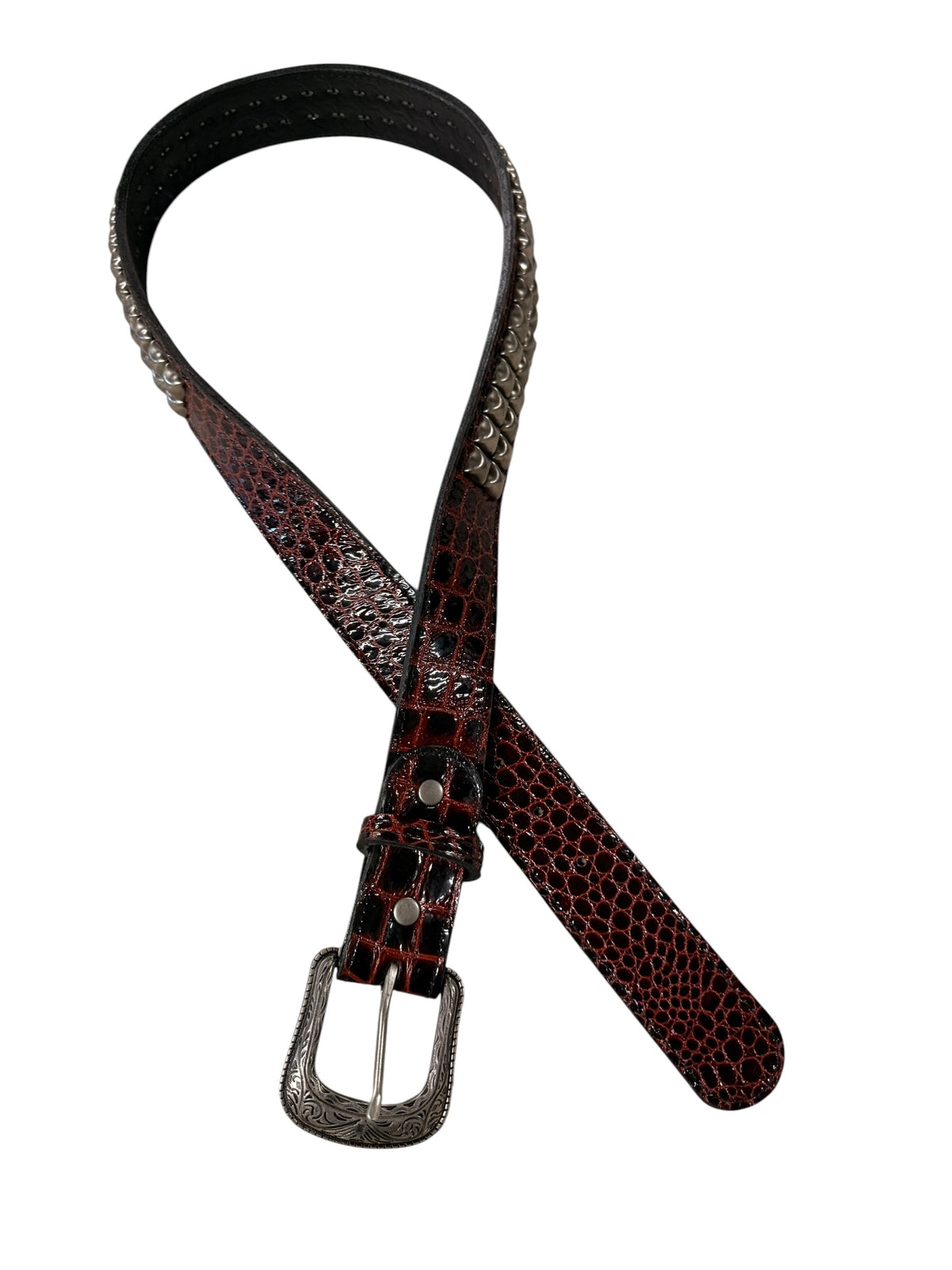 BURGUNDY EMBOSSED STUDDED BELT