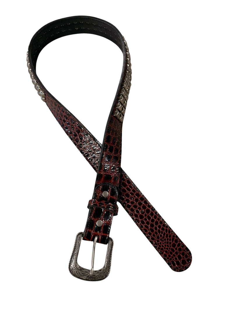 BURGUNDY EMBOSSED STUDDED BELT