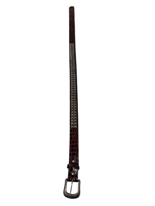 BURGUNDY EMBOSSED STUDDED BELT